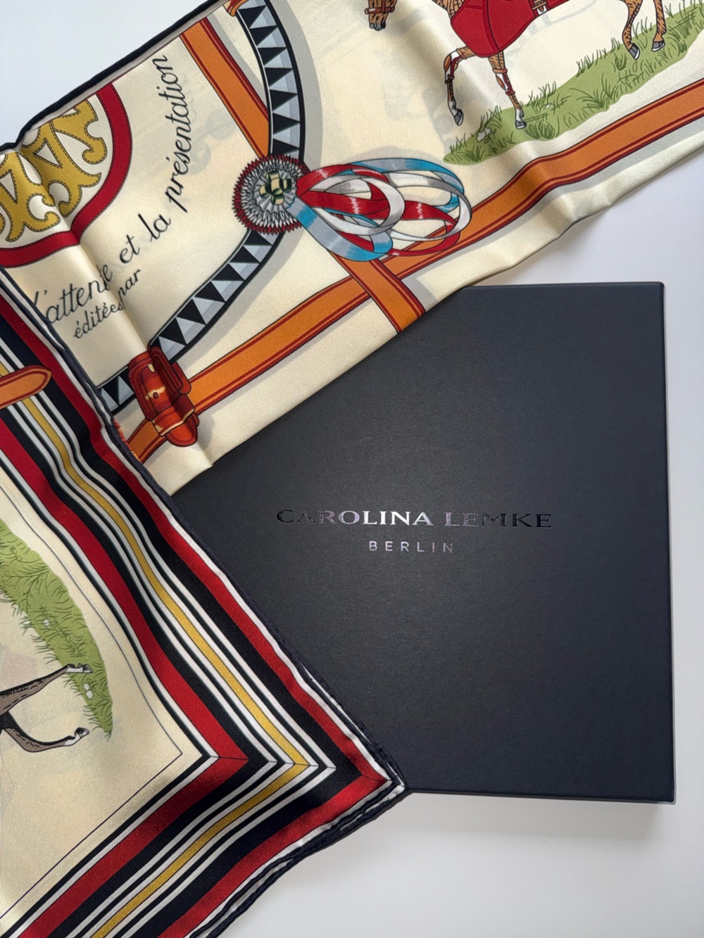 NEW Carolina Lemke Royal Court 100% Silk Equestrian Bridle Print Scarf Statement